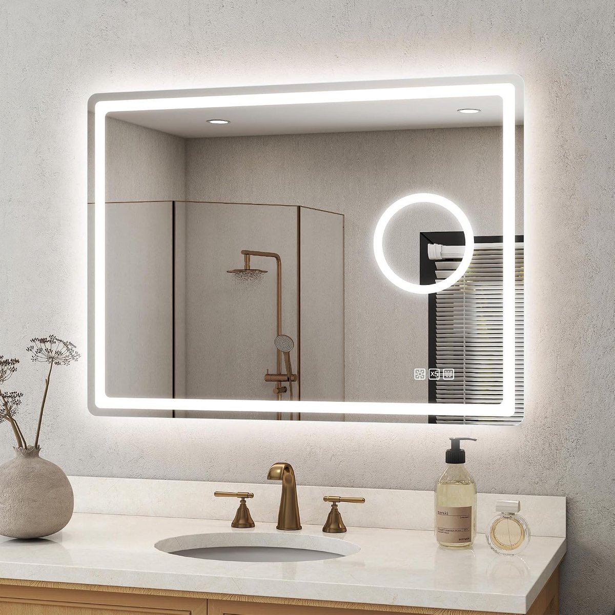 Badkamerspiegel met verlichting 80 x 60 cm - dimbaar - anti-condens - perfect licht voor make-up - ShopVlot