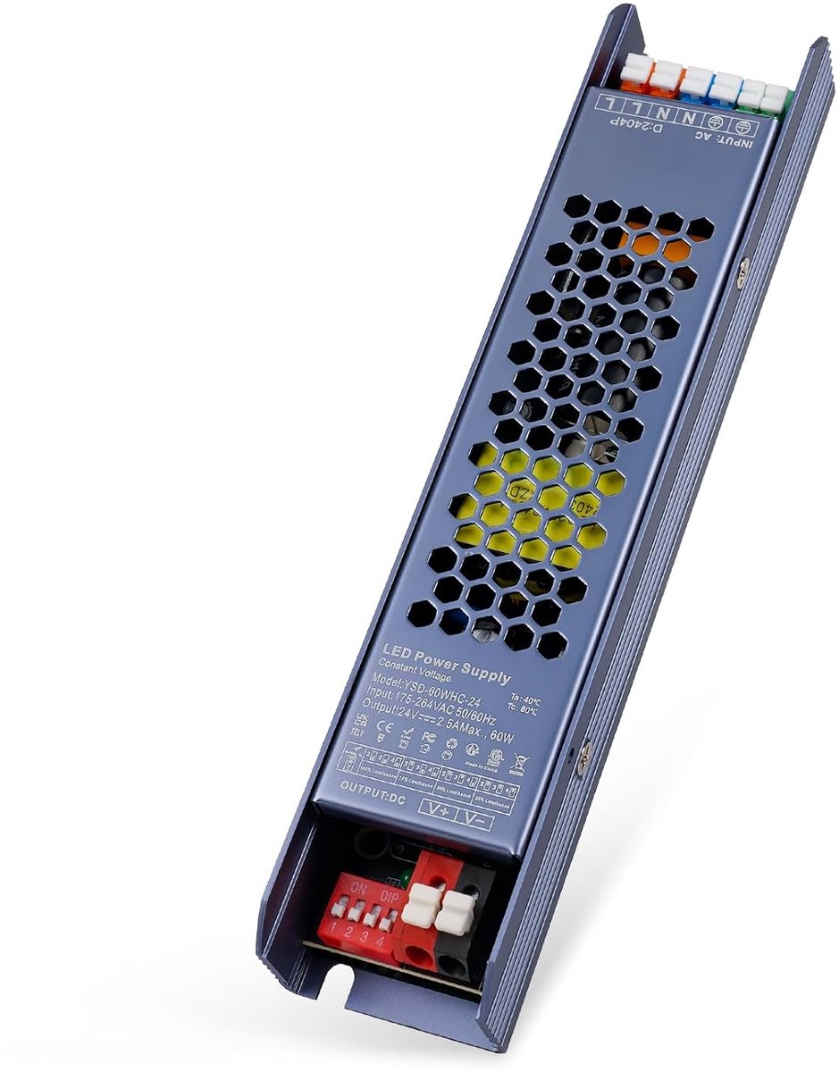 LED transformer 24V 60W - compact ontwerp - constante spanning - ideaal voor LED-strips en G4 MR16 lampen - ShopVlot