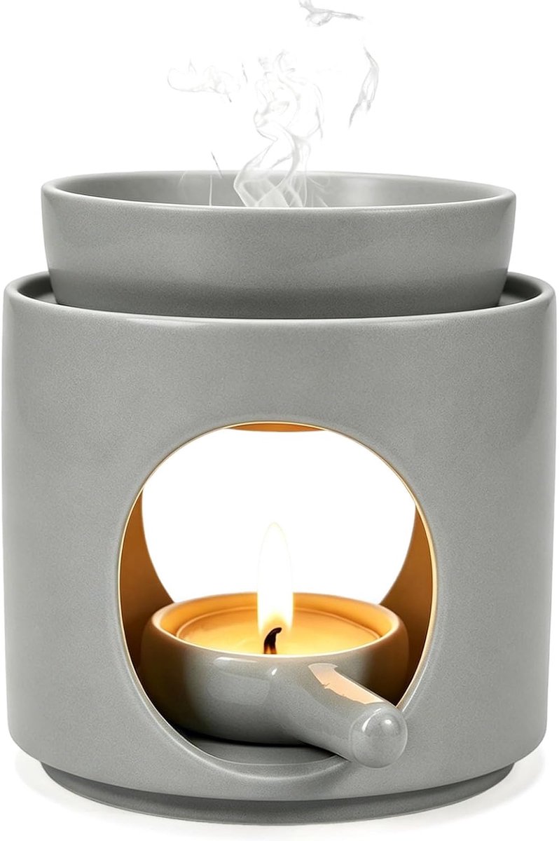 Geurovenaar waxbrander - keramisch - grijs - perfect voor essentiële oliën - ShopVlot