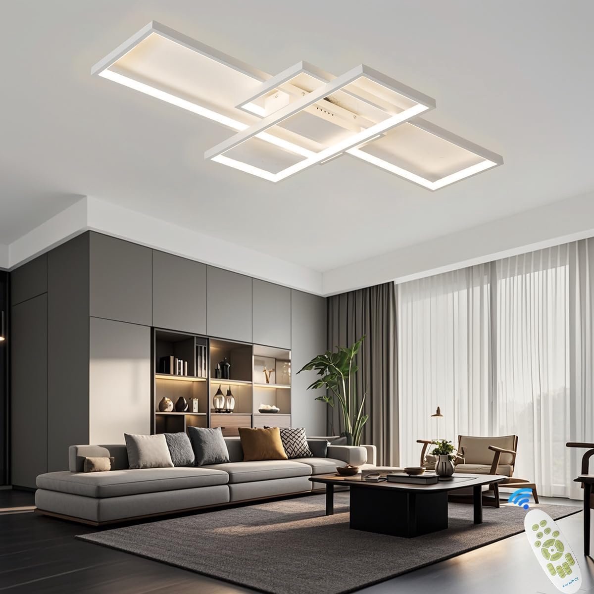 Plafondlamp LED woonkamer - Dimbaar met afstandsbediening - 3000K-6000K - Creatief rechthoekig ontwerp - ShopVlot