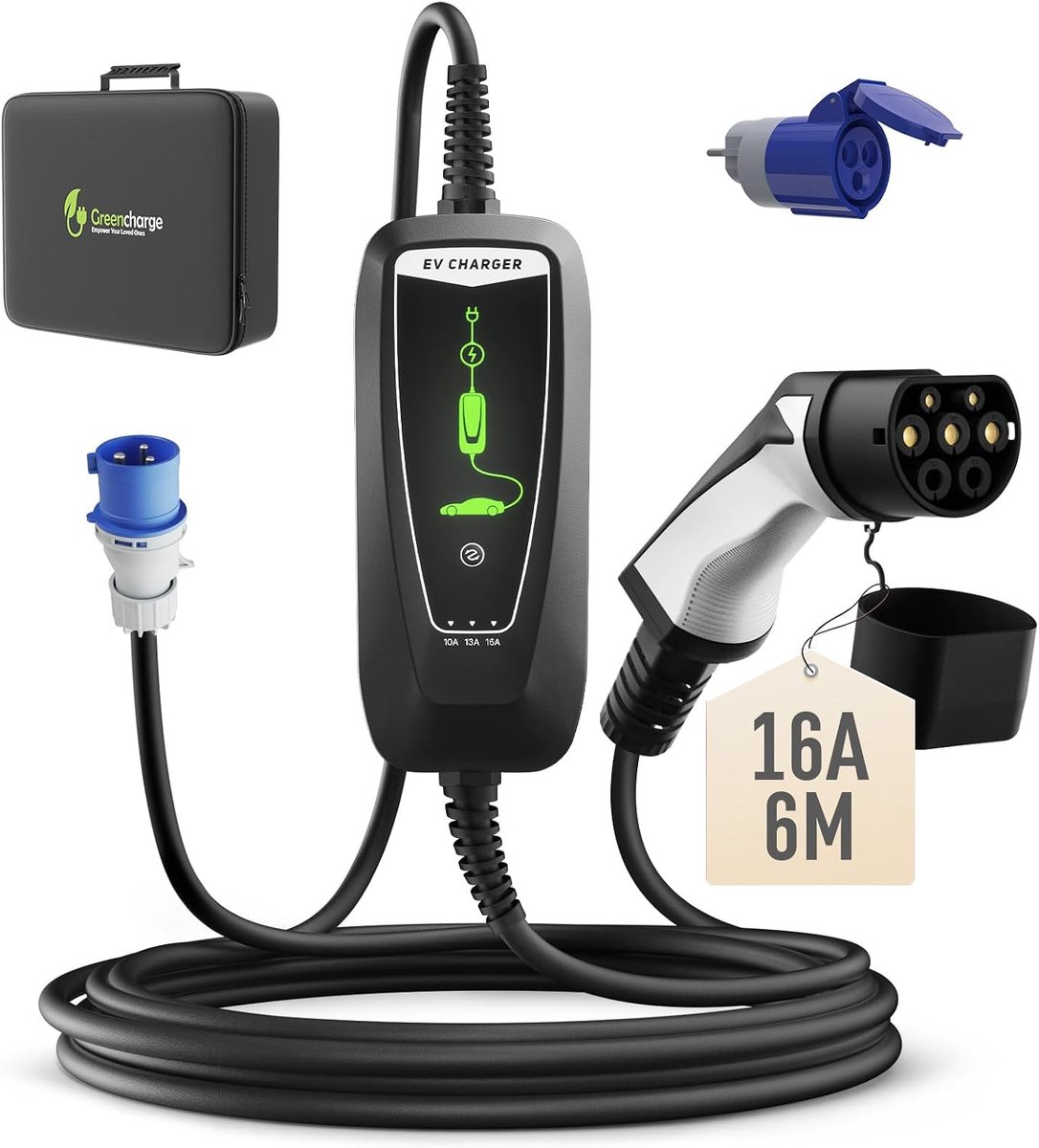 Type 2 oplaadkabel EV-oplader 3,68 kW - 16 A CEE-stekker - 6 m kabel - veilig opladen voor alle EVs - ShopVlot