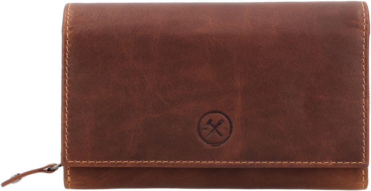 Hide & Stitches Japura Portemonnee - Damesportemonnee - Leer - RFID - Pasjeshouder - Muntvak - Leren Dames Tas - Cognac