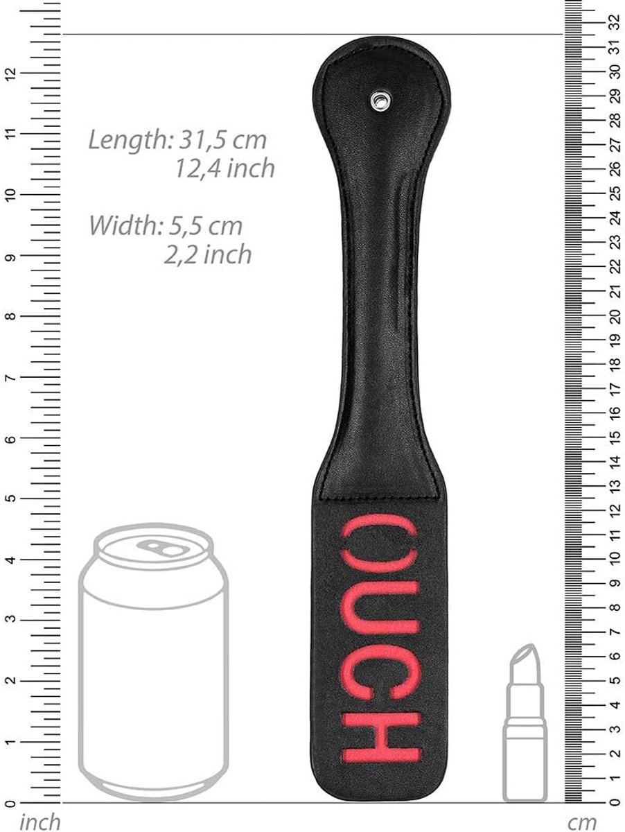 BDSM paddle met 'Ouch' print - polyvinyl - zwart - perfect voor spannende momenten - ShopVlot