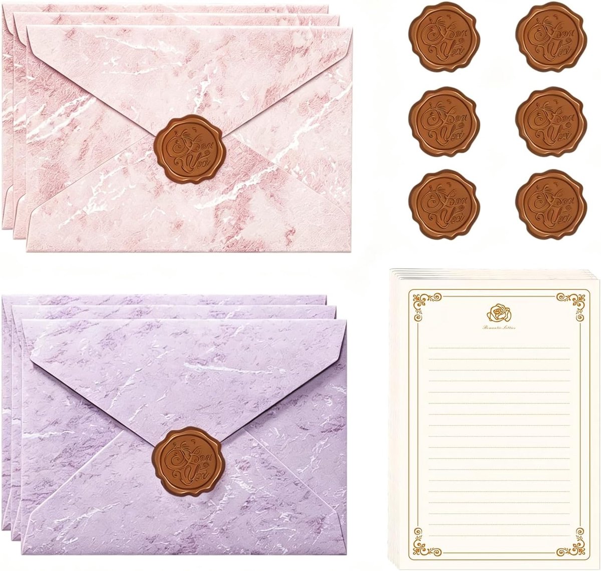 Vintage schrijfwarenset - 20 vellen briefpapier - 6 vintage enveloppen - perfect voor Valentijnsdag - ShopVlot