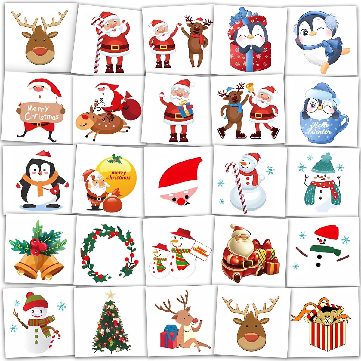 Kersttatoeages voor kinderen - 18 vellen - 72 stuks - leuke kerstdesigns - perfect voor kerstcadeaus - ShopVlot
