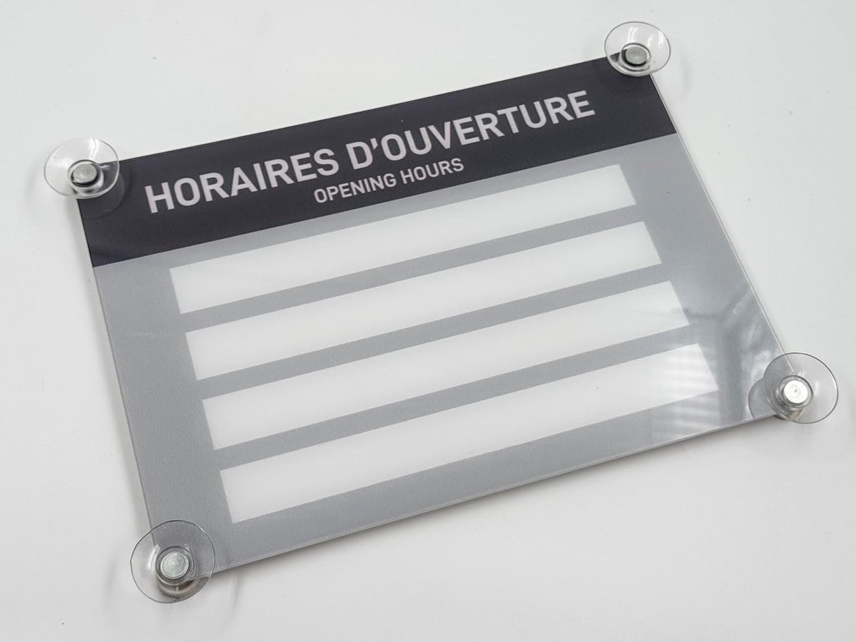 Openingstijdenbord 19 x 27 cm - Acrylglas - Individueel schrijfbaar - Perfect voor winkels en kantoren - ShopVlot