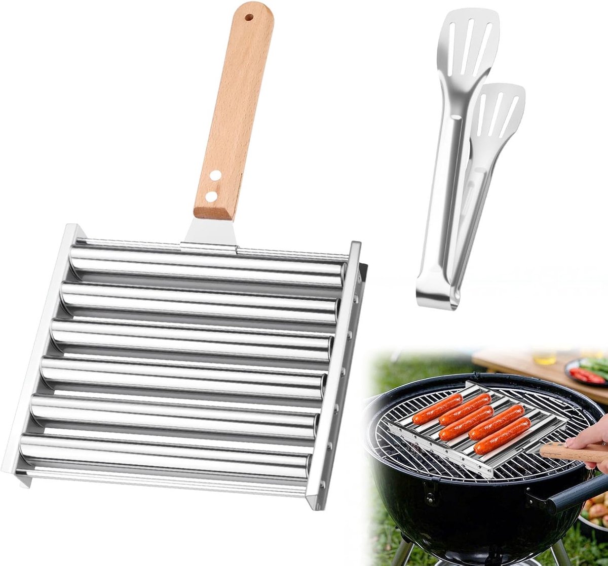 Hotdogroller 7,2 Inch - RVS - Met metalen spatel - Ideaal voor barbecue en camping - ShopVlot