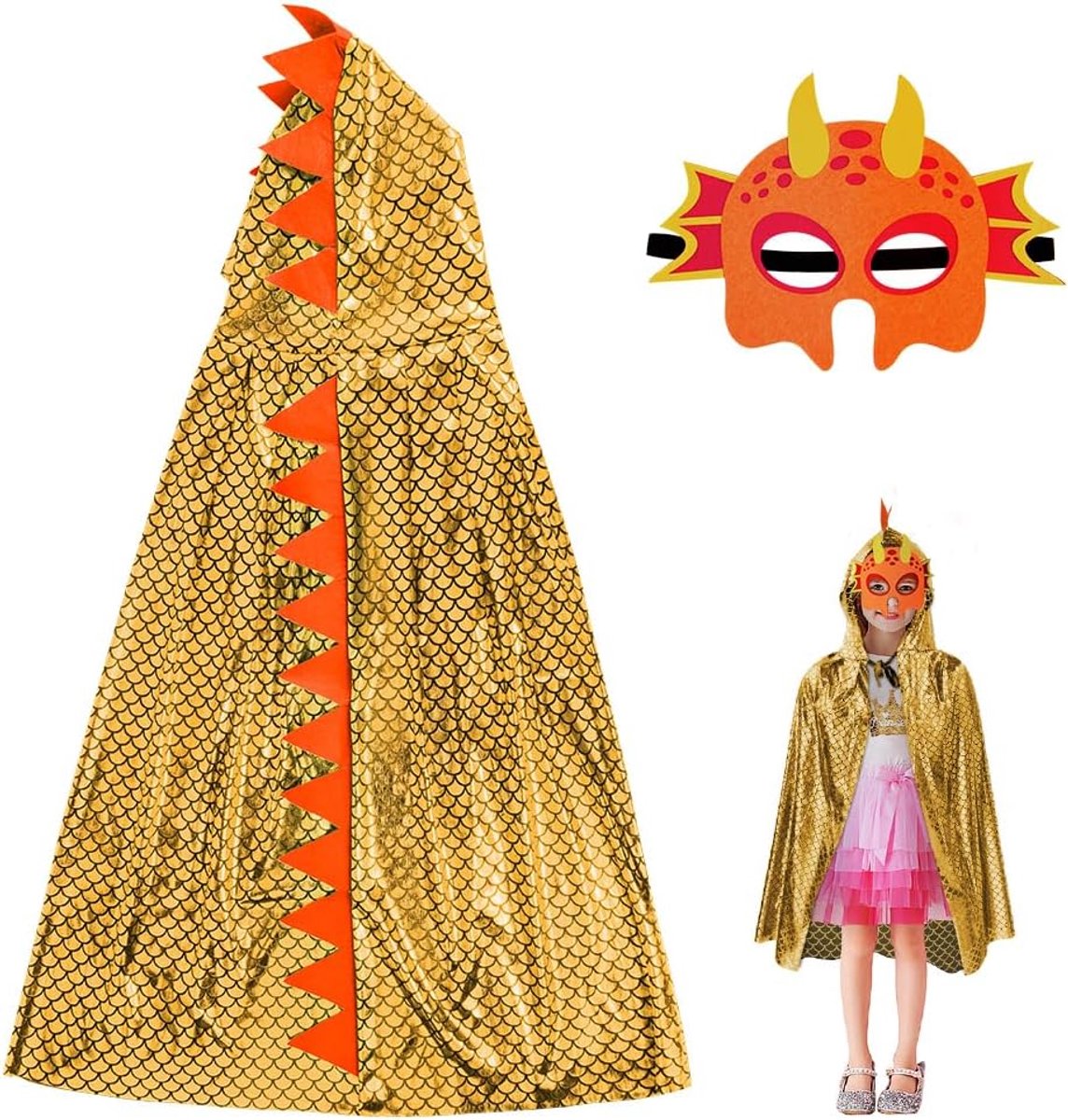 Dinosauruscape met masker - Kindercosplay kostuum - Rolspel en Halloween - Perfect voor verjaardagsfeestjes - SnelShoppen