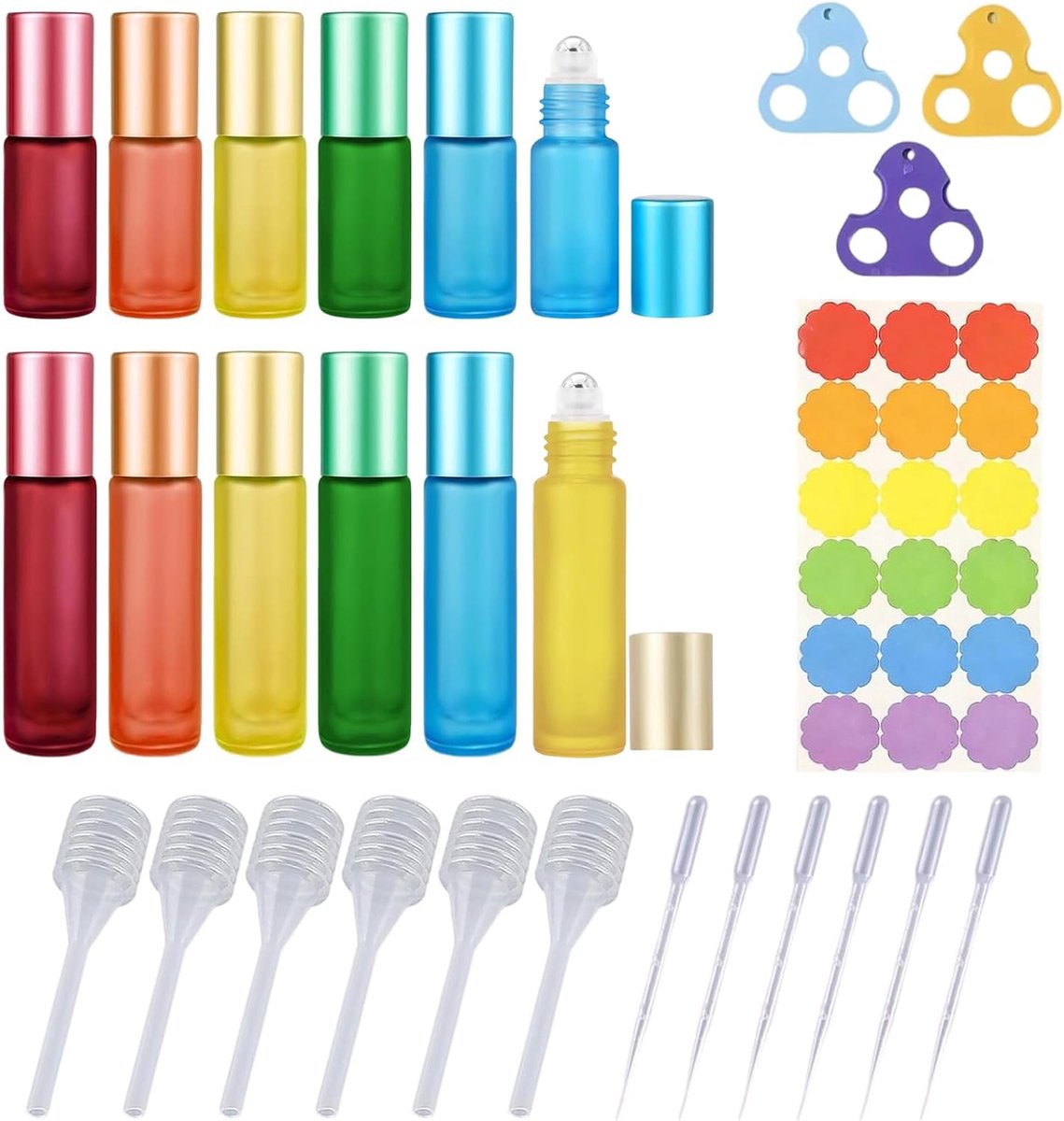 Roll-on glazen flessen set van 10 - lege roller flessen 5ml 10ml - gekleurde glazen flessen met pipet - SnelShoppen