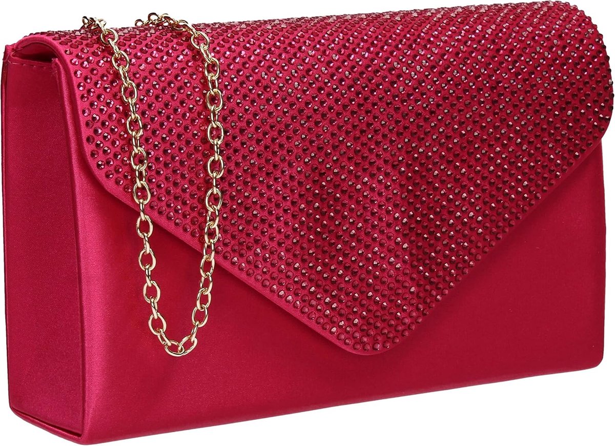 Clutch tas dames - satijn - diamanten details - perfect voor feesten - SnelShoppen