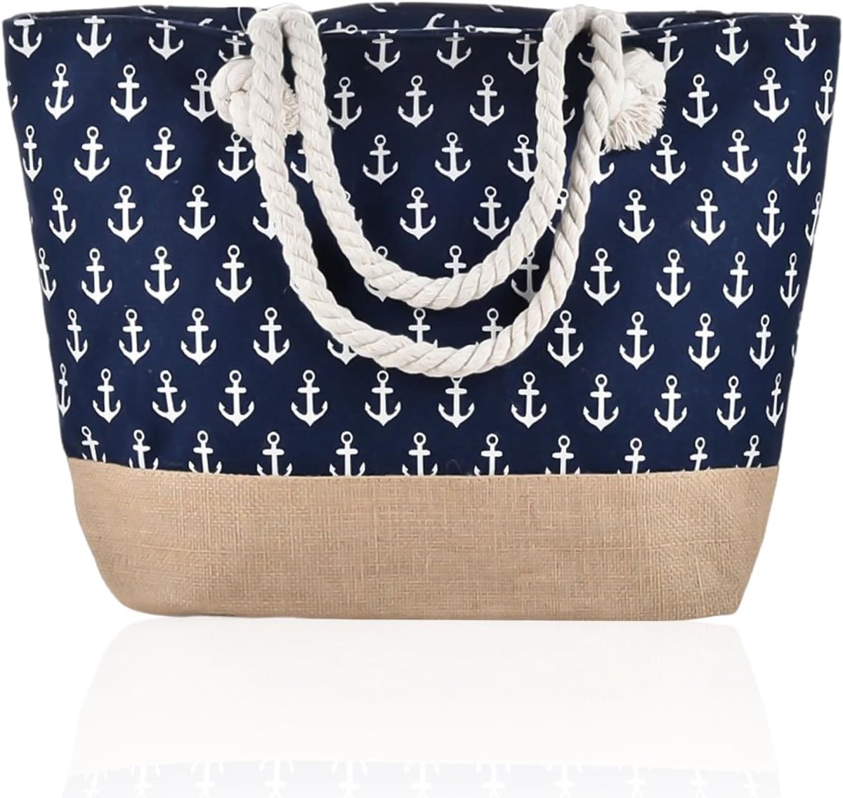 Strandtas grote capaciteit - canvas - marineblauw - ideaal voor gezinsfitness - SnelShoppen