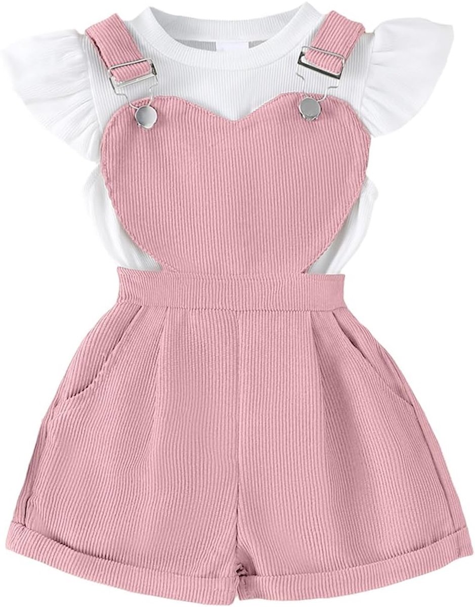 Babyoutfits meisjes 0-24 maanden - ribstof - schattige bloemenhartjes - perfect voor warme dagen - SnelShoppen