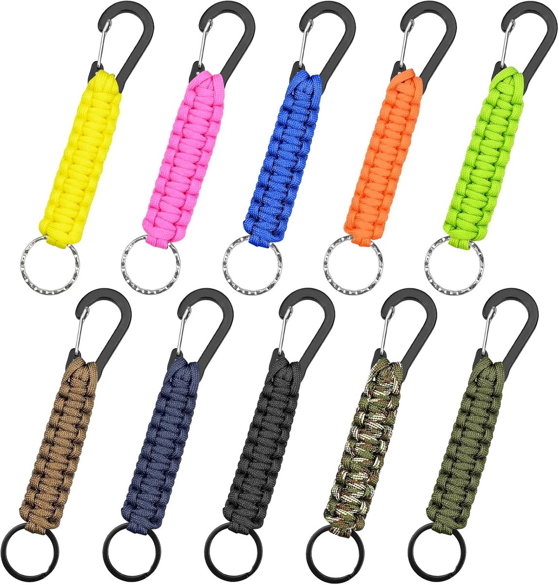 Paracord Sleutelhangers Set van 10 - Multifunctionele Hangers met Karabijnhaak - Ideaal voor Kamperen en Hiken - SnelShoppen