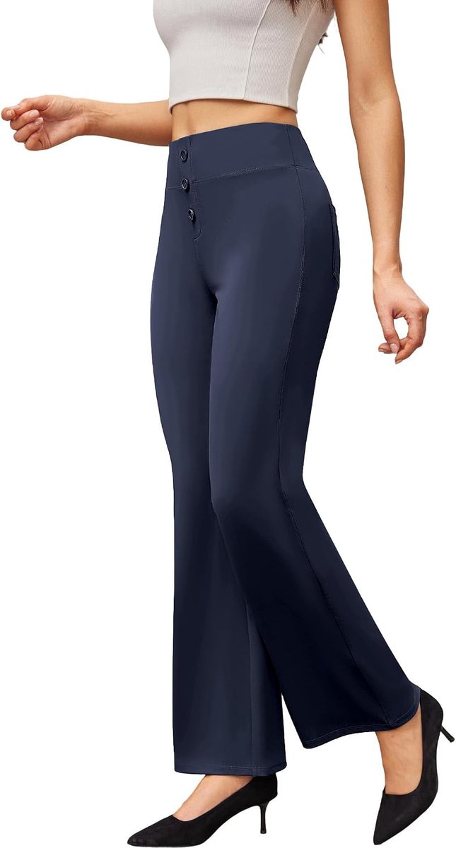 Palazzo vrouwen hoge taillebroek - elastische knopen - met zakken - comfortabel voor yoga en dagelijks gebruik - SnelShoppen