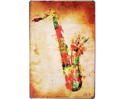 Hioni Saxophone, musical instruments, metal plate, poster, slogan art decoration vintage bar cafe pub - ShopVlot