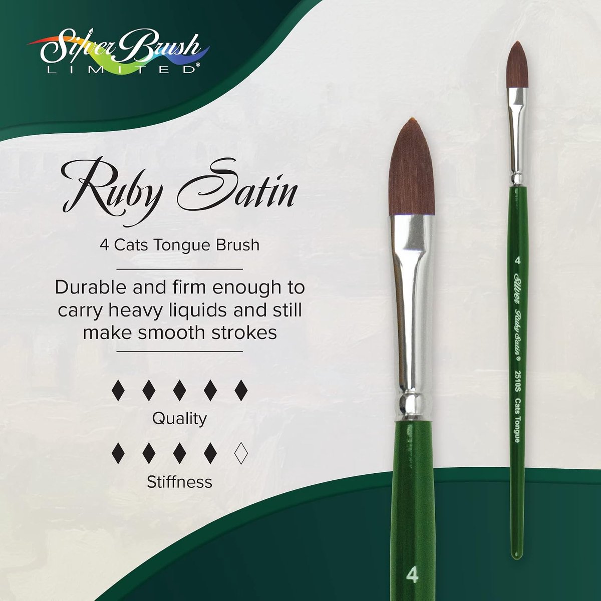 Silver Brush Limited 2510S4 Ruby Satin - cat tongue brush for liquid and thin liquid acrylic paint - ShopVlot