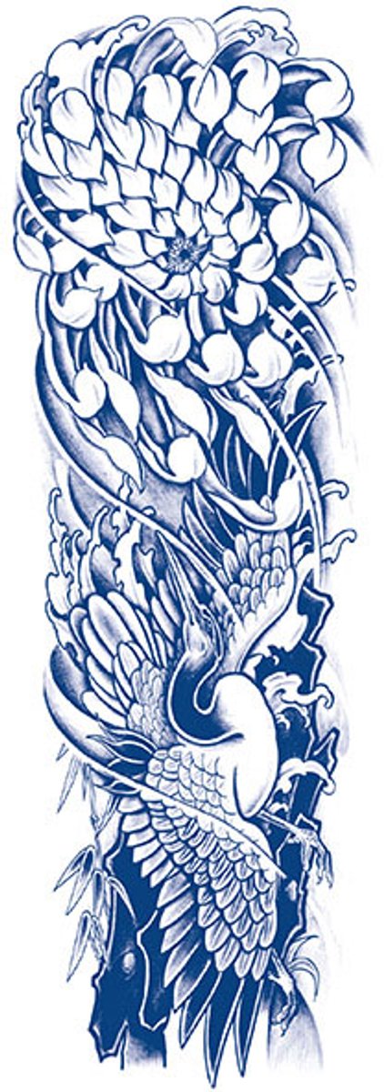 Tijdelijke sleeve tattoo bloemen vogel Graceful Heron Bloom 2 weken