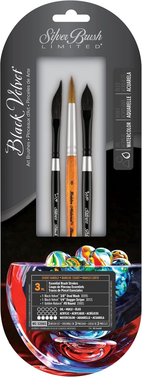 Silver Brush Limited Black Velvet Essential Brush Strokes Set, 3pcs - ShopVlot