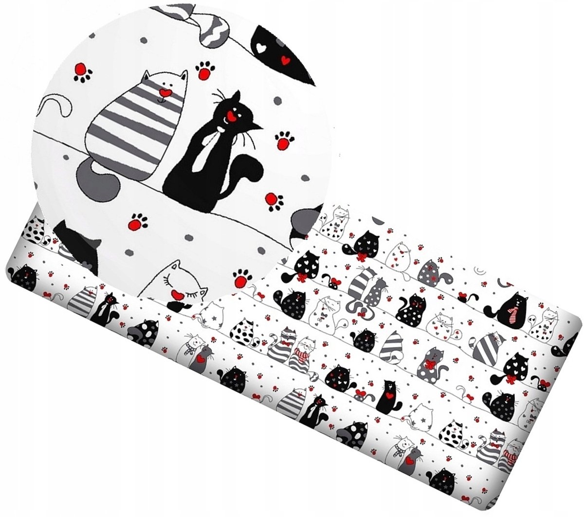 Hoeslaken 90x50 cm met elastiek, katoen, wit met kattenprint