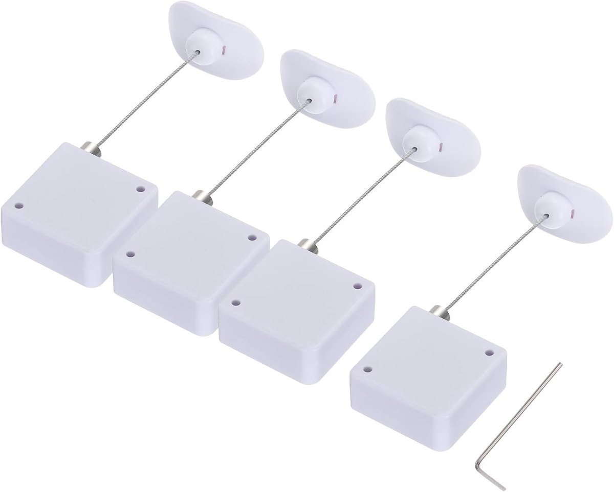 Intrekbaar kabelslot met dubbelzijdige lijm afstandsbediening veiligheid slot boog terminal voor tv DVD tentoonstelling afstandsbediening 600 g 4 set wit