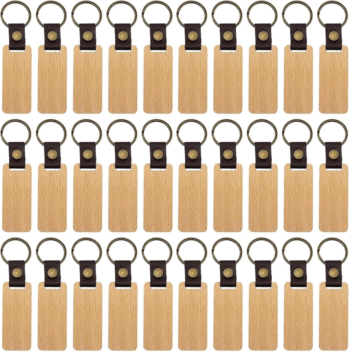 30 stuks houten sleutelhangers om te versieren, doe-het-zelf houten sleutelhanger, om te graveren, sleutelhanger, hout, gepersonaliseerde sleutelhanger, hout, geschikt voor decoratie, snijden,