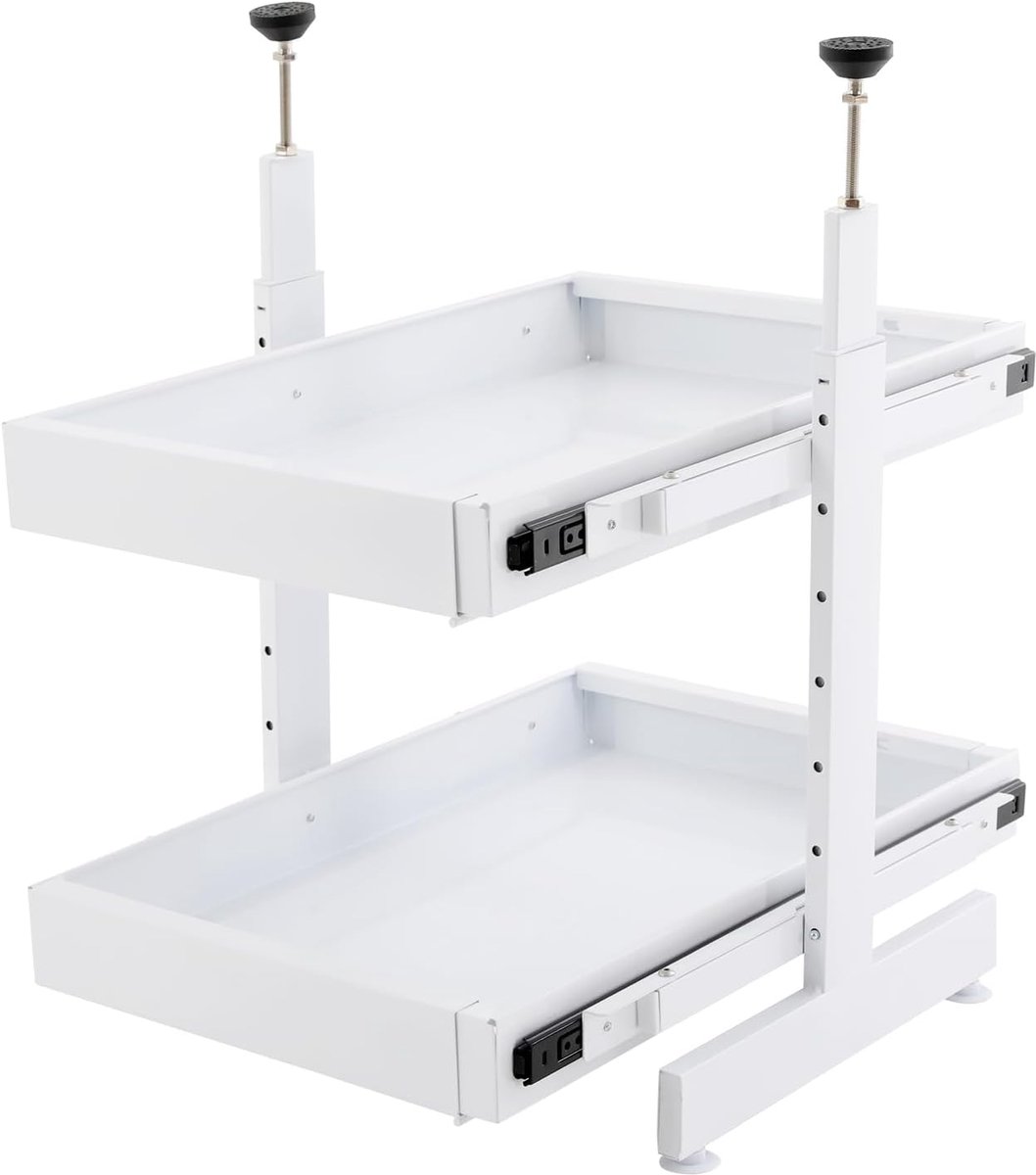Afwaskastorganizer met 2 niveaus, in hoogte verstelbaar, telescopische lade onder de wastafel, plank, onderkast, organizer, keukenkast, binnenlade, organizer voor keuken, badkamer (wit)