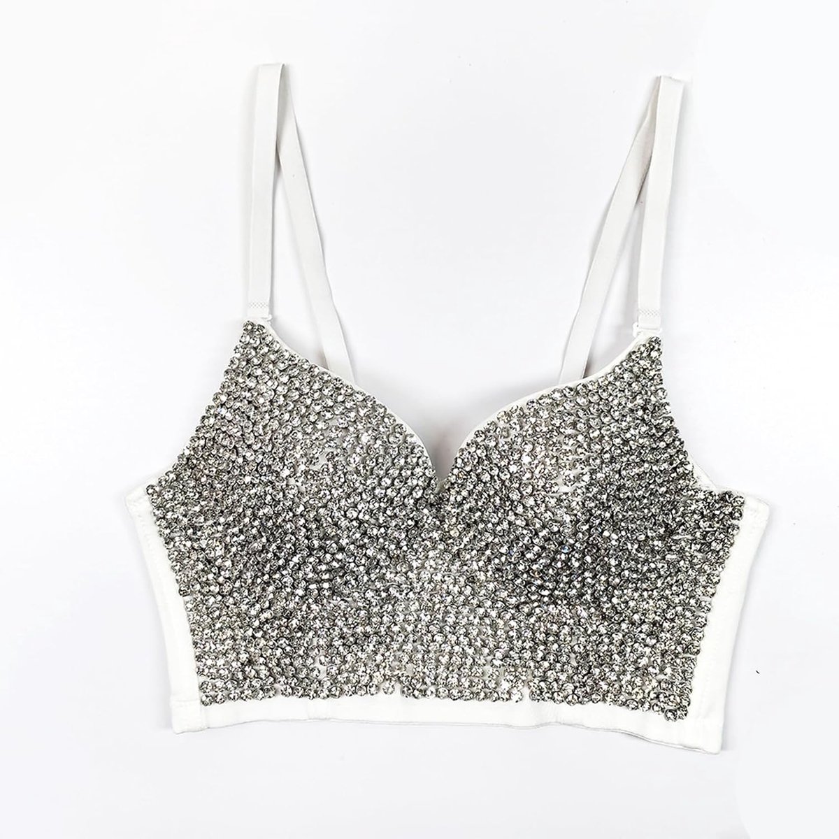 Bustier, crop top voor bruiloften, rhinestone diamond push-up BH, slim vest, #1 Wit