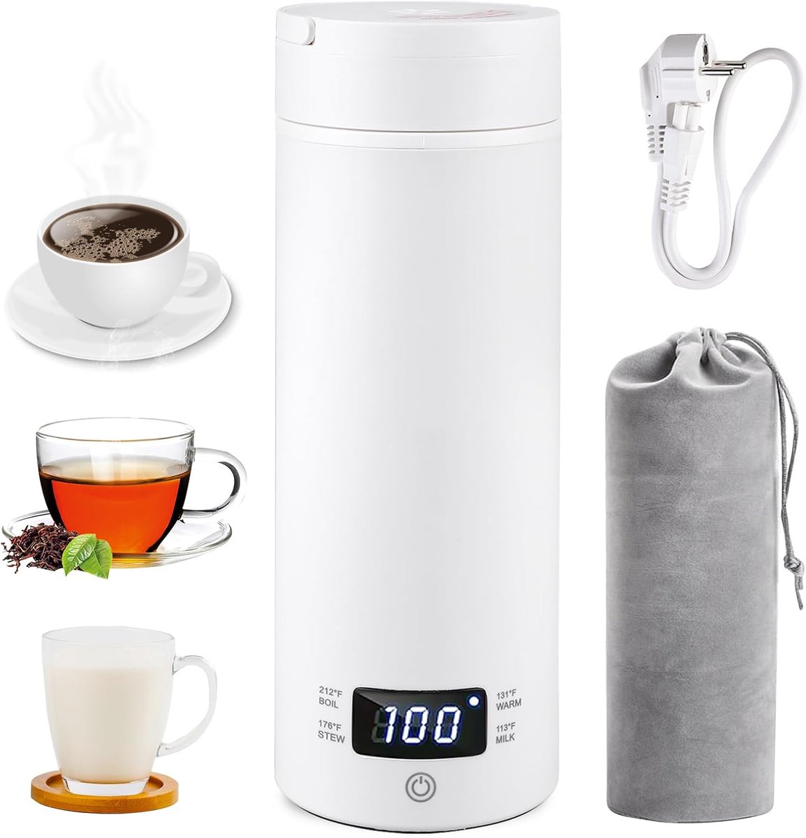 Klein, 500 ml reiswaterkoker, 316 roestvrij staal, automatische uitschakeling, snel opwarmen voor thee en koffie, compact voor op reis
