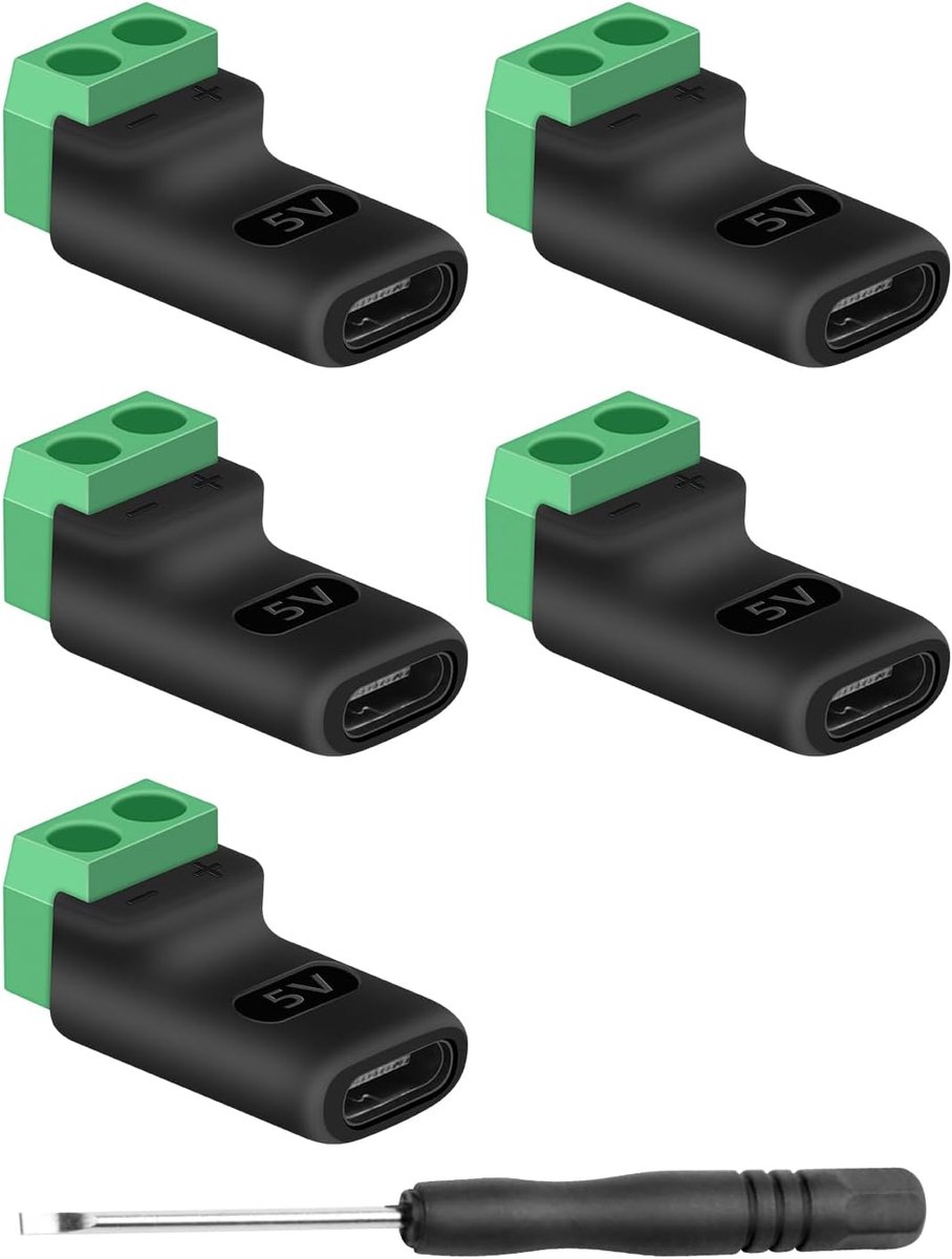 USB C-stopcontact voor soldeerwerk 5 V, adapter 5 stuks, type C naar 2-polige schroevendraaierklemadapter, soldeerloos aansluitklem, USB C-converter voor het opladen van speelgoed voor
