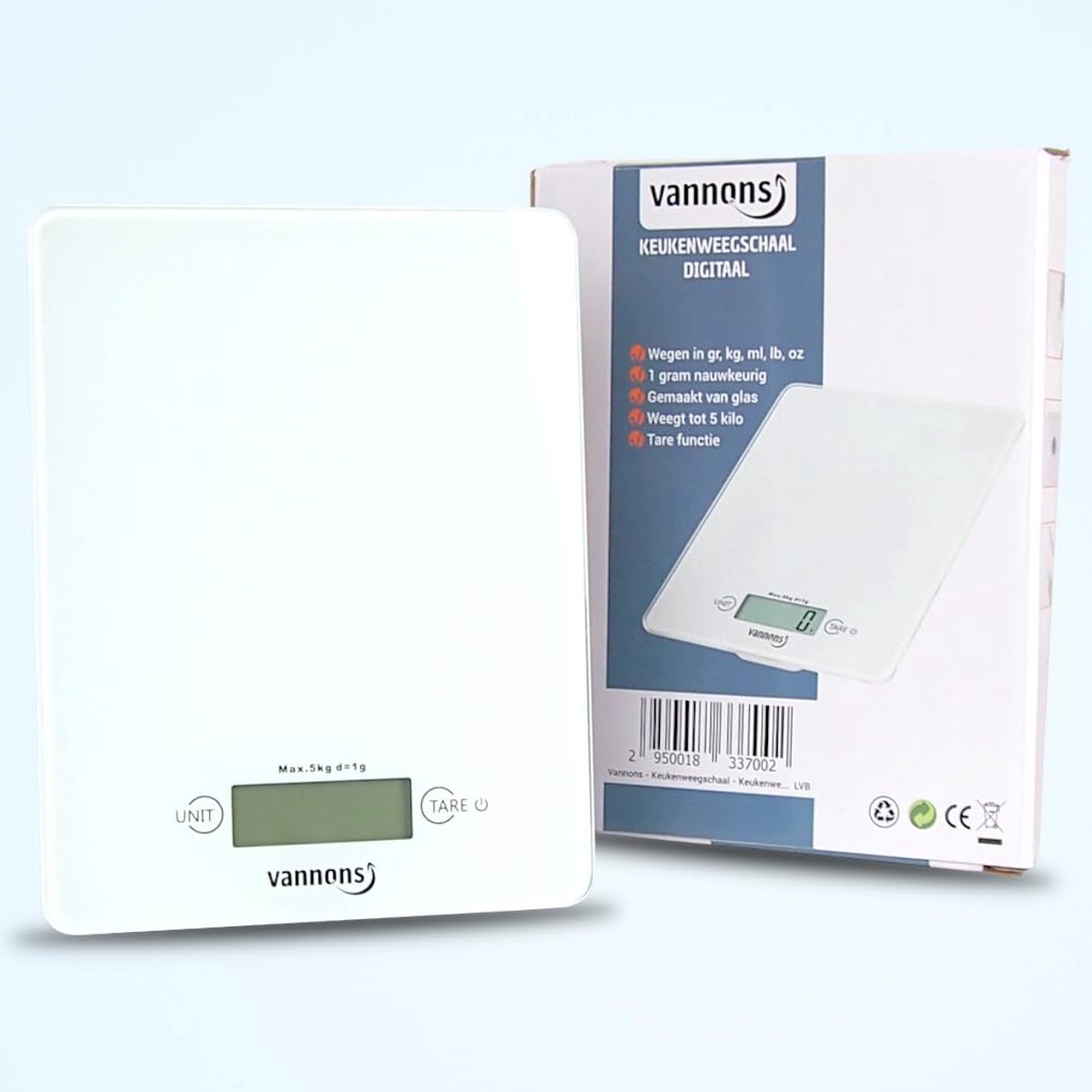 Keukenweegschaal - digitaal - glas - tot 5 kilo - nauwkeurig tot 1 gram - SnelShoppen