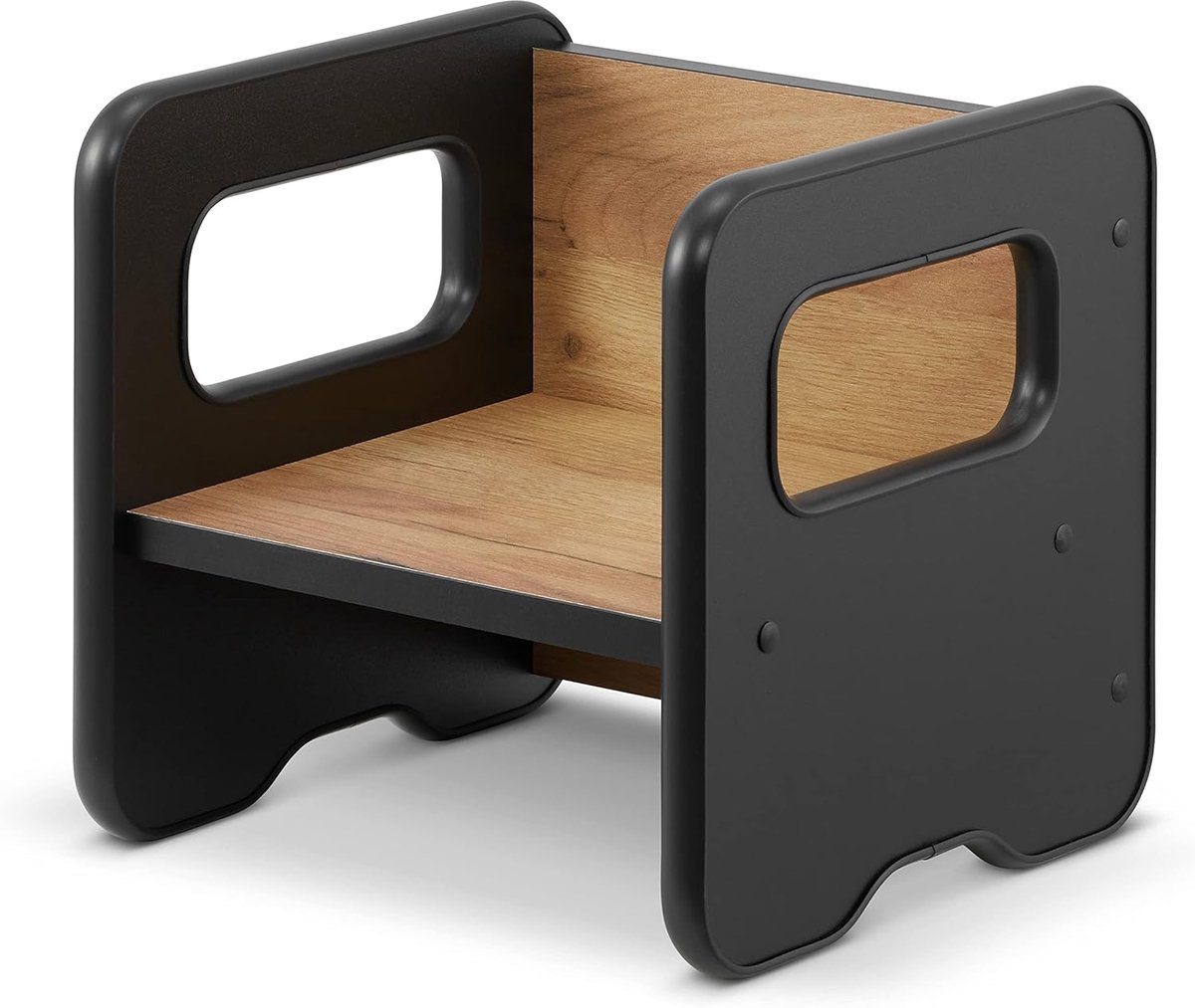 DefiPad Kinderkruk | Stijlvolle dubbelzijdige stoel | Houten stoel voor kinderen vanaf 1 jaar | Converteerbare stoel in tafel (zwart + eiken)