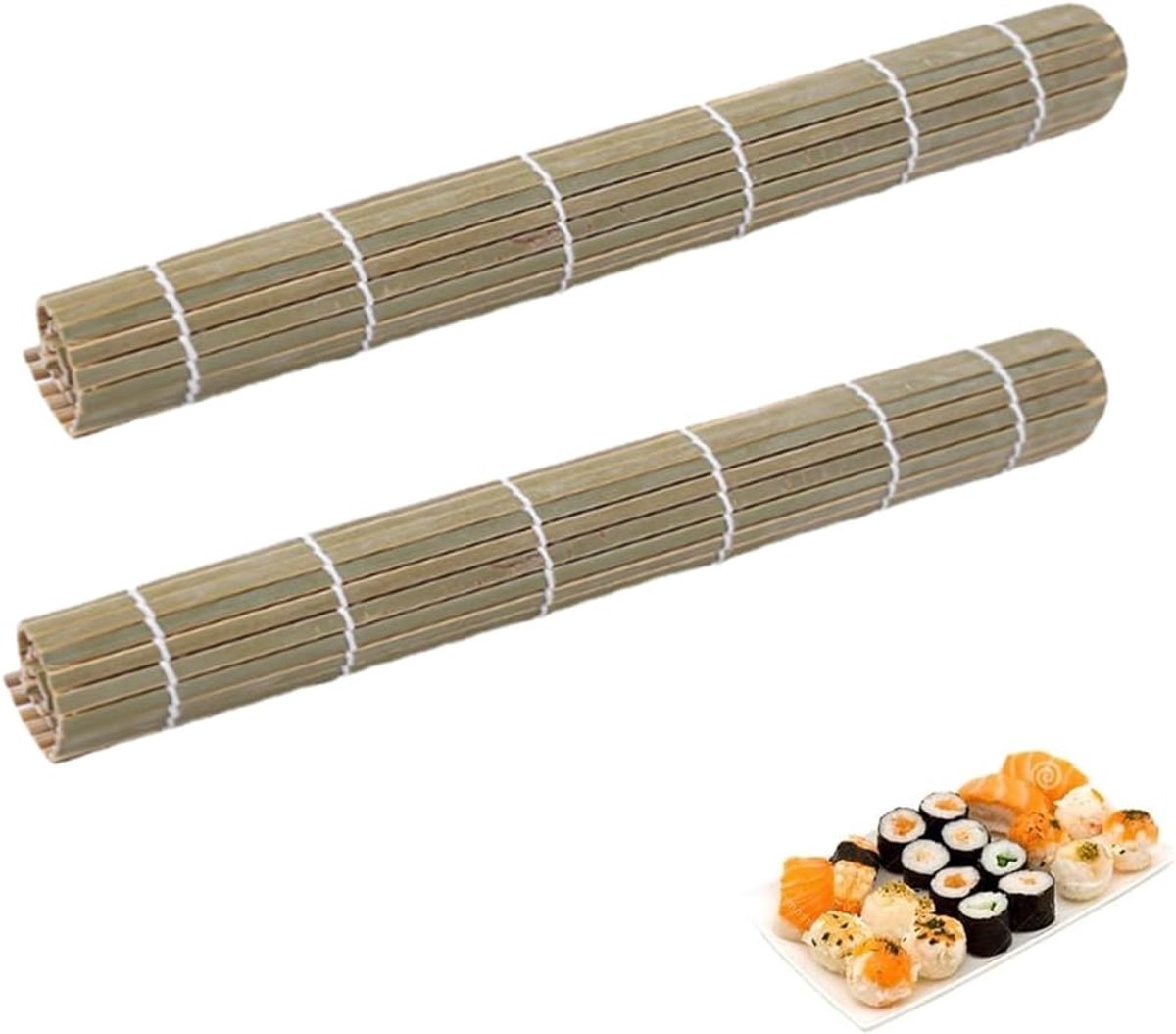 Set van 2 matten in Japanse stijl, natuurlijke Maki-rol, van hoogwaardig bamboe, wasbaar en herbruikbaar, set en gereedschap, 24 x 24 cm