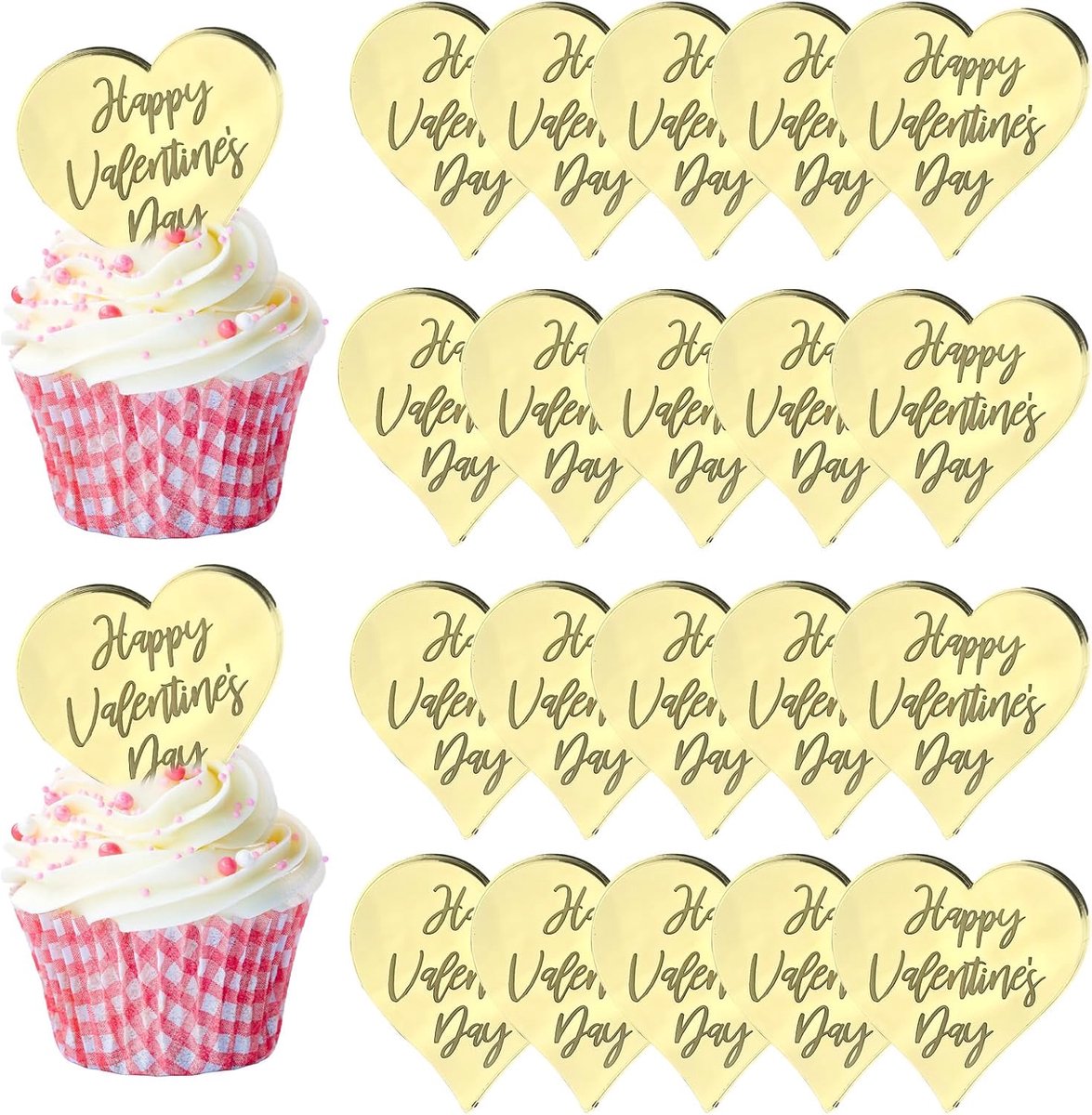 Valentijnsdag Acryl Cupcake Toppers, 20 Stks Hart Cake Schijven Spiegel Acryl Cake Picks Gegraveerde Cake Topper Acryl Cake Charm Cake Decoratie Feestbenodigdheden