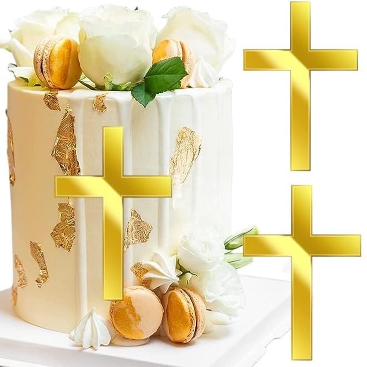 Cake Topper, 6 stuks gouden spiegel kruis doop taarttoppers, doop taart decoratie voor baby shower verjaardagsfeestje bruiloft christelijke decoraties