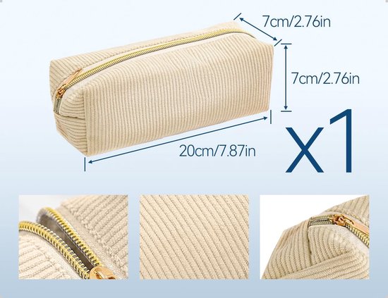 Elegant en draagbaar etui van geribbeld fluweel met ritssluiting, ideaal voor cosmetica, gadget, dagelijks gebruik, reizen, werk (beige) — afbeelding 5