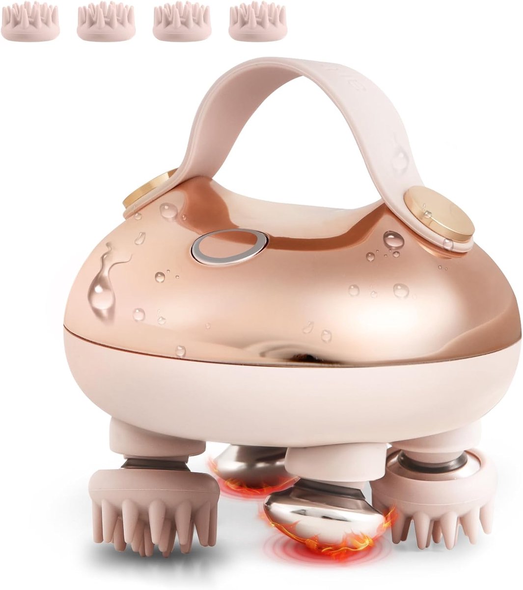 Arboleaf Elektrische hoofdmassager, verwarmde hoofdmassager hoofdhuid met 4 afneembare siliconen koppen voor haargroei, haarmassageapparaat voor ontspanning van het hoofd, stressverlichting en