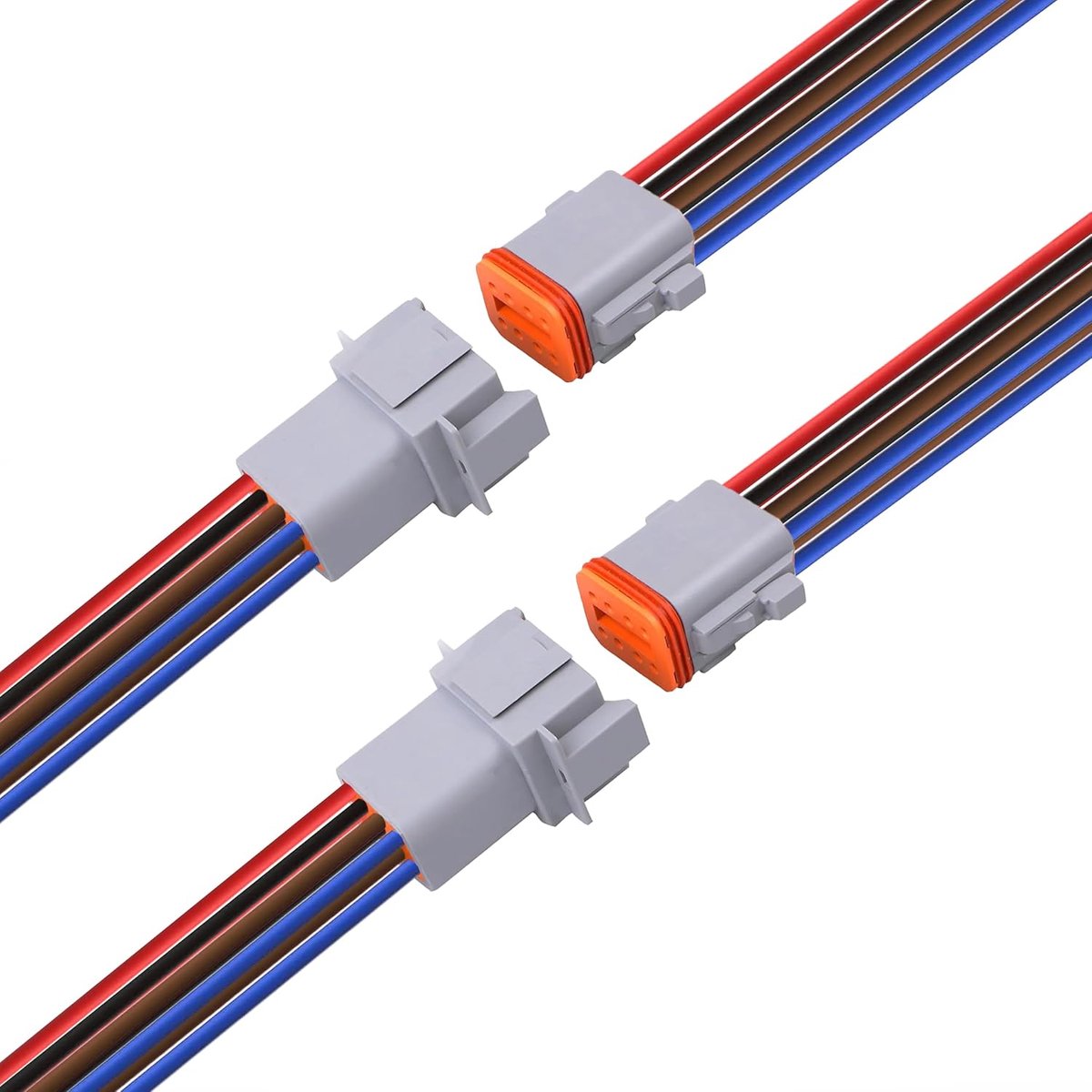 8-polige DT connector, waterdichte elektrische connector voor auto's | 2 paar mannelijke vrouwelijke stekker met 16 AWG kabel voor auto, vrachtwagen, boot, led-werklampen (8P DT grijs)