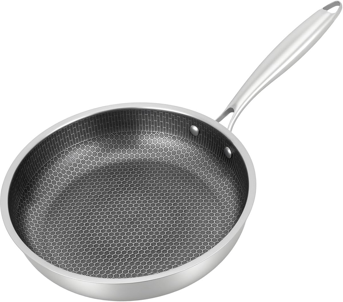 Koekenpan, serveerpan, roestvrij stalen pan, honingraatpan met krasbestendige antiaanbaklaag, braadpan, inductie, 28 cm