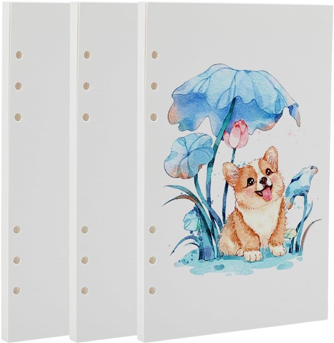 60 vellen A5 blanco navulpapier, 14,1 x 20,9 cm, los bladpapier voor 6 ringen, geperforeerde aquarelpagina's voor notitieboeken, planners, dagboeken, dagboeken, kleurboeken, vervanging