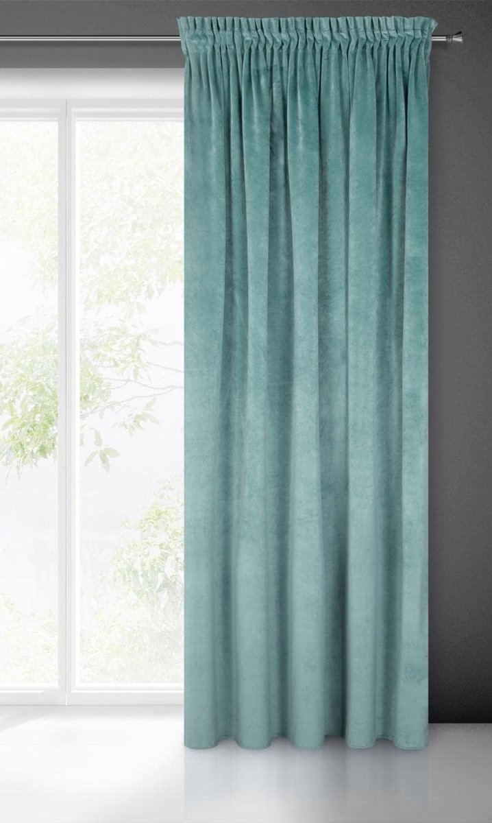 Villa Gordijn fluweel zacht lint 1 stuk edel gordijn dik 290 g/m2 elegant glad effen pluizig modern klassiek woonkamer slaapkamer lounge, zeegroen, 140 x 270 cm