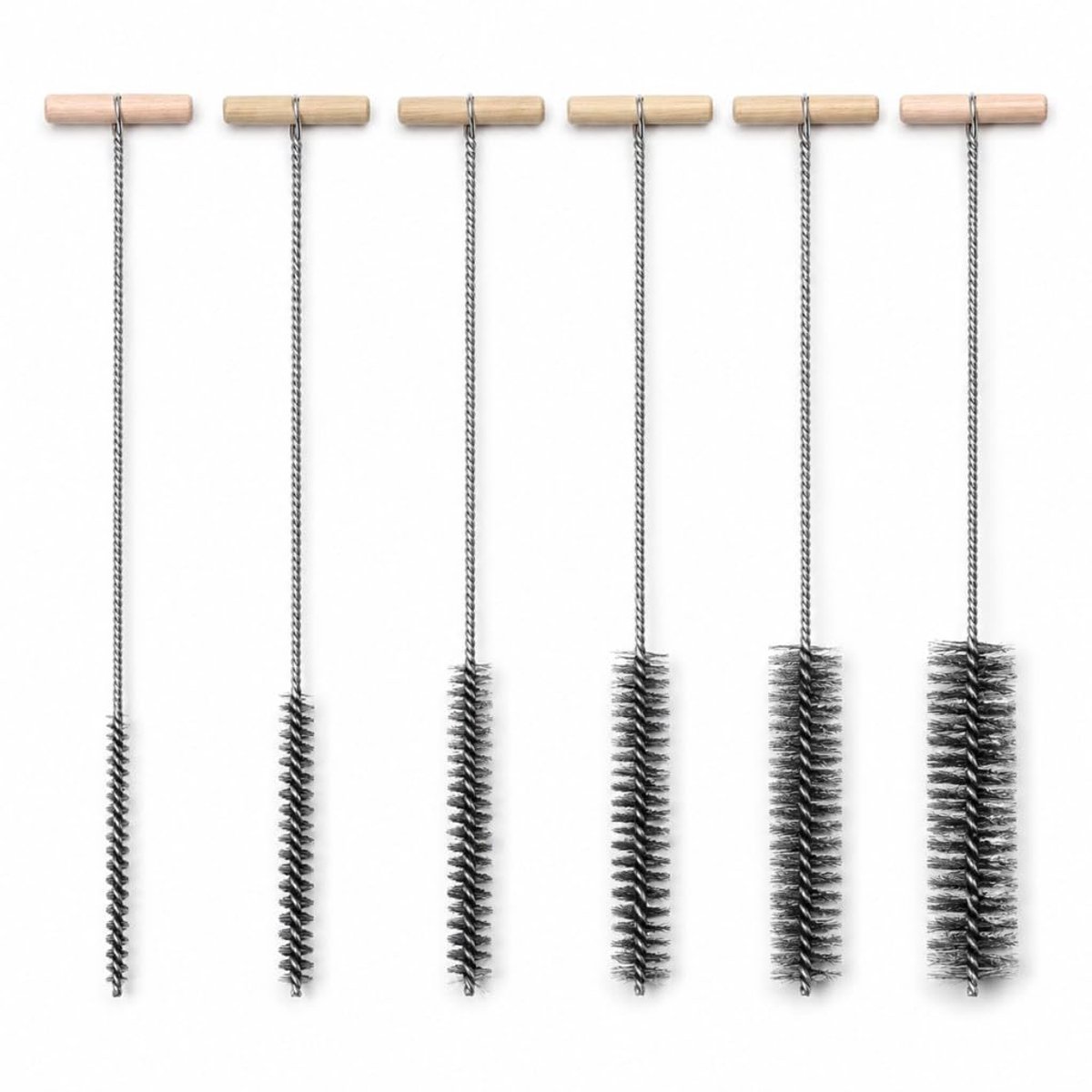 6 stuks boorgatborstel, 8 mm/12 mm/16 mm/20 mm/25 mm/30 mm, T-handvat, buisborstel, ronde gatborstel, reinigingsborstel, pijpreiniger, borstel voor klopboormachines, efficiënte reiniging van boorgaten