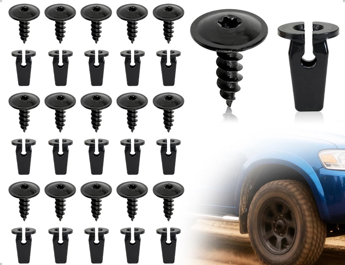 Set van 15 plaatschroeven, compatibel met Audi-voertuigen en compatibel met Volkswagen voertuigen, gebruikt voor spatborden, wielkasten en bumper (zwart)