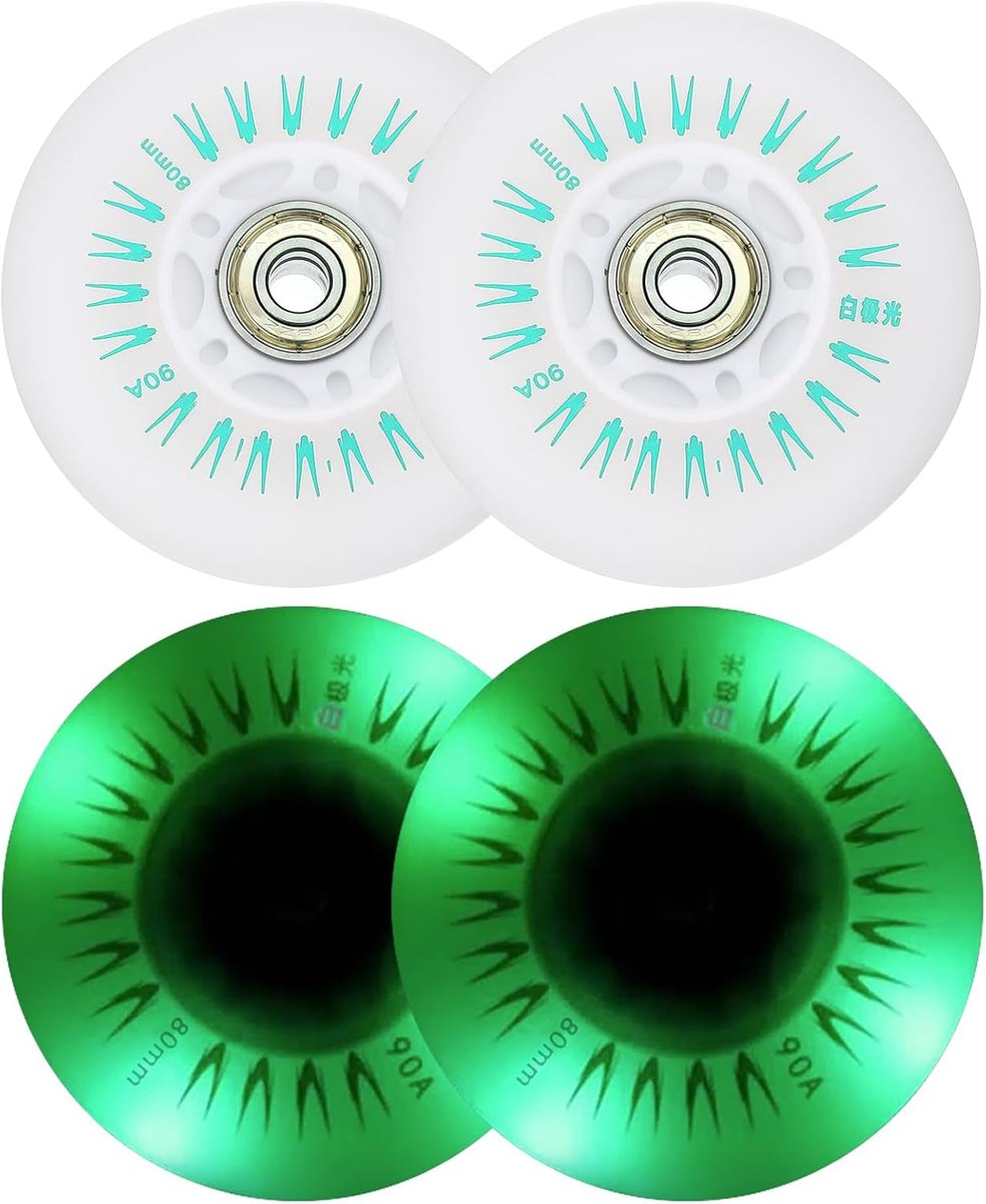 Kleurrijke oplichtende inline skate-wielen 80 mm, 4 stuks LED knipperende inline rollerwielen 90A PU met lagers voor binnen/buiten scooter-vervanging, groen