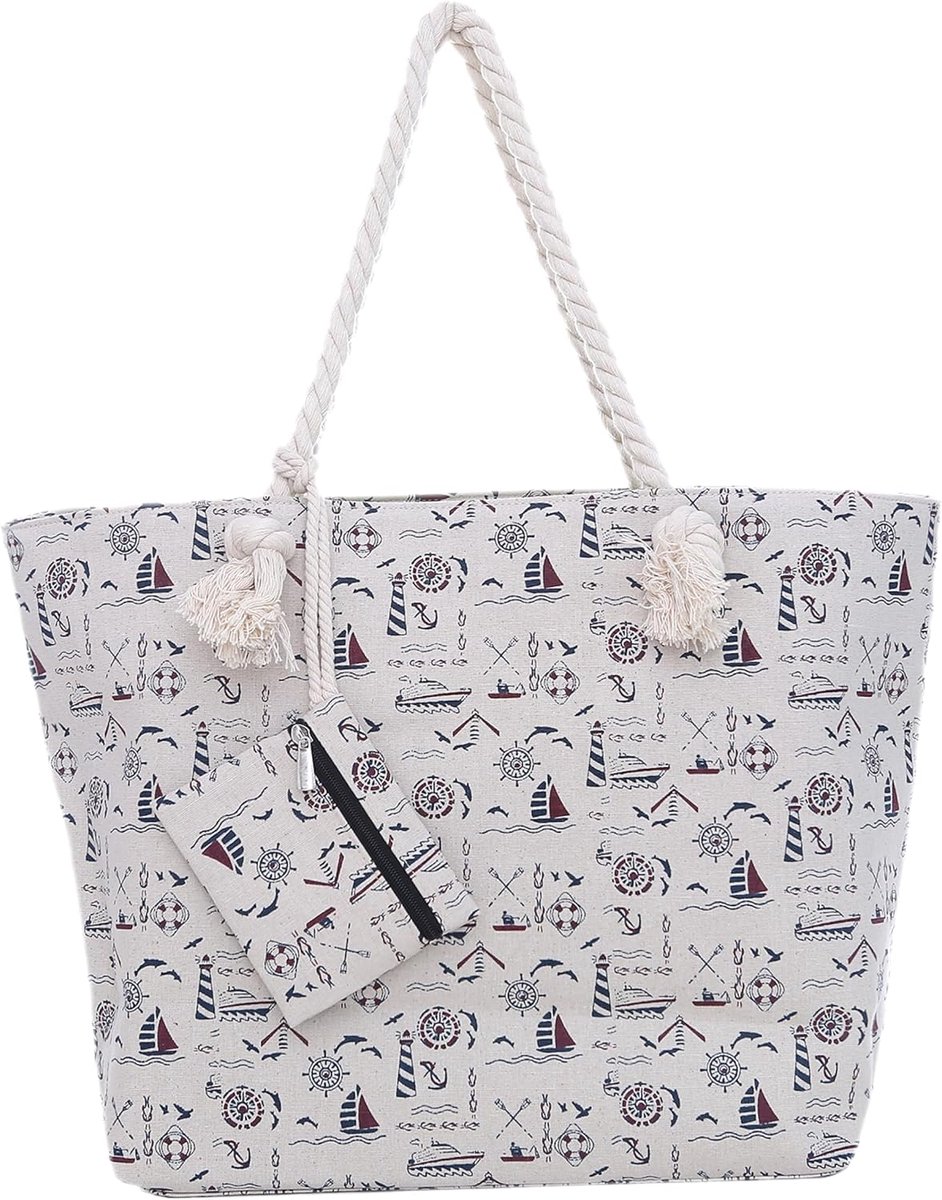Strandtas met rits 58 x 38 x 18 cm veren shopper schoudertas beach style