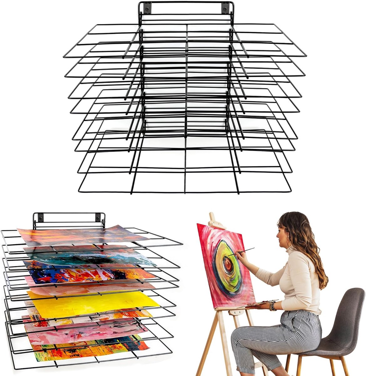 Kunst Droogrek Voor Klaslokaal | Klein Ophangbaar Verf Droogrek | 8 Verwijderbare Planken | Canvas Kunstopslag Met Schroeven | Stapel Voor Schilderijen, Tekeningen En Meer