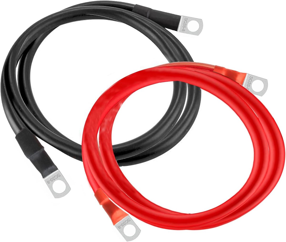 Batterijkabel, 35 mm²/2 AWG 100 cm, | Accukabel 12 V aansluitkabel met M8 ringklemmen voor auto's, motorfietsen, caravans, marineblauw (100 cm)