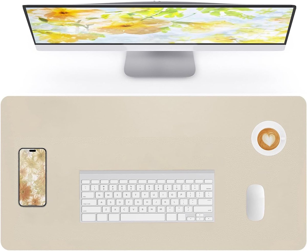 Paard Lederen Bureaulegger Muismat PU Leer Tafelbescherming Antislip Waterdicht Schrijfbord Tafelmat Large Desk Mouse Pad Kantoor en Thuis (Lichtbeige, 80x40cm)