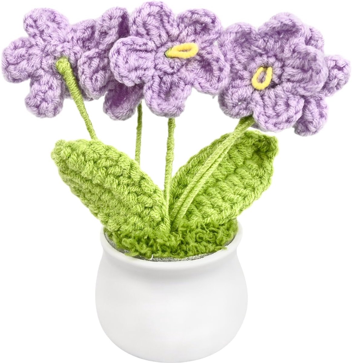 Bloemen, Gebreide Bloemen in Pot, Kunstbloemenboeket, Decoratie voor Huis of Kantoor, Verjaardagscadeaus voor Vrouwen (Paars-Vergeet-me-nietje)