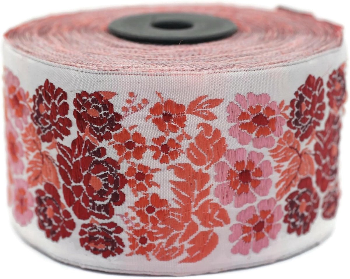 Jacquard-lint, geweven, bordeauxrood en oranje, voor tuin, geheim, 10 m x 50 mm, rol borduurlint voor naaien, decoratie 50097-V6