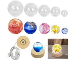 5 stuks doorzichtige siliconen kogelvormen, AFUNTA 3D bol siliconen hars mal ronde bal epoxyhars mal met USB-aangedreven verlichte basisstandaard, voor sieraden maken, woondecoratie